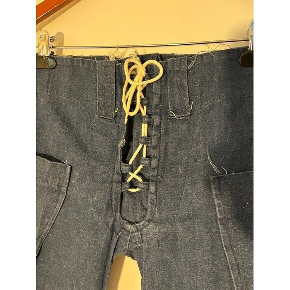 VTG Anastasas Womens 70s Dark Wash Denim Lace Front Bellbottom Flare Jeans 28x31 - Picture 13 of 14